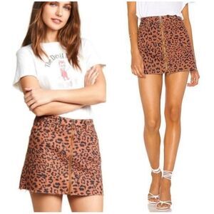 Free People We the Free “Zip It Up” Leopard Print Denim Mini Skirt, size 31 NWOT